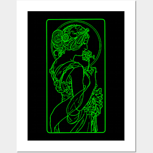 Alphonse Mucha Primevere Green Neon Posters and Art